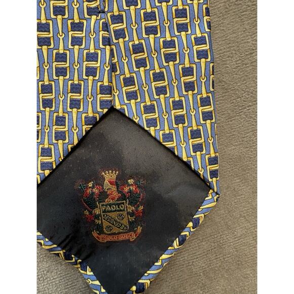 Paolo by Gucci Mens 100% Silk Necktie Blue Gold Horse Bit 59” x 4” Italy - Picture 2 of 5